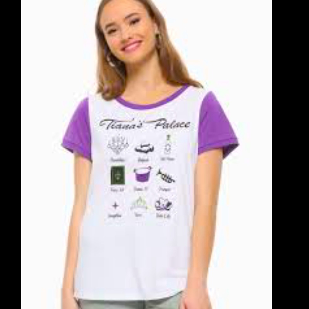🌺 Our Universe Disney Princess Tiana's Collage Raglan T-Shirt Size Youth Sz L